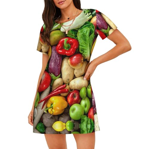 Chemise de nuit légère à manches courtes imprimé fruits pour femme en coton