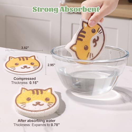 Image of JOYMOOP Cartoon Kitchen Sponge, Non-Scratch Sponges for Dishes, Natural Cellulose Sponges for Cleaning, Reusable Sponge for Household Cleaning - 18 Pcs Mixed Pattern (Kitten, Doggy and Piggy)