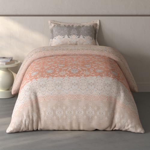 Image of Spaces Fiora Ornate Single Bedsheet with 1 Pillow Covers | 100% Cotton Bed Sheet | Percale Bedding Set | Super Soft & Breathable Bedsheet | Light Blush | 152 x 228 Cm