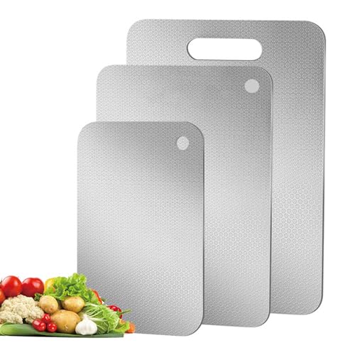 Tablas de cortar para cocina | Tabla de cortar de acero inoxidable para la encimera utilizable por ambos lados - Antideslizante para queso