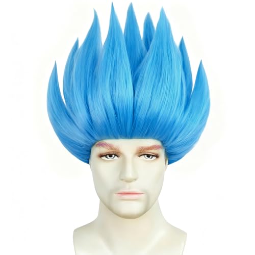 ANOGOL Sky Blue Spiky Wig Mens Short Crazy Spiked Wigs Layered Cosplay Wig