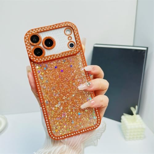 Coque iPhone 17 Pro silicone souple orange paillettes Flash Diamond