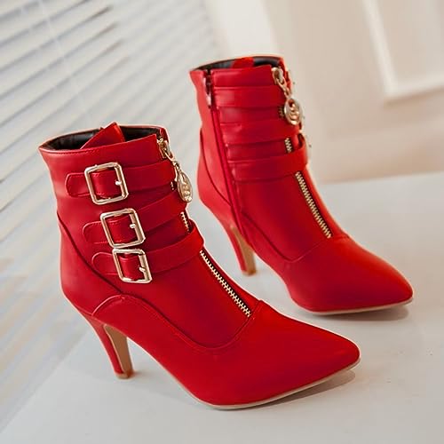 MEOTINA Gold High Heels for Women Kitten Heel Pointed Toe Short Womens Booties Buckle High Heeled Ankle Metallic Shoes4