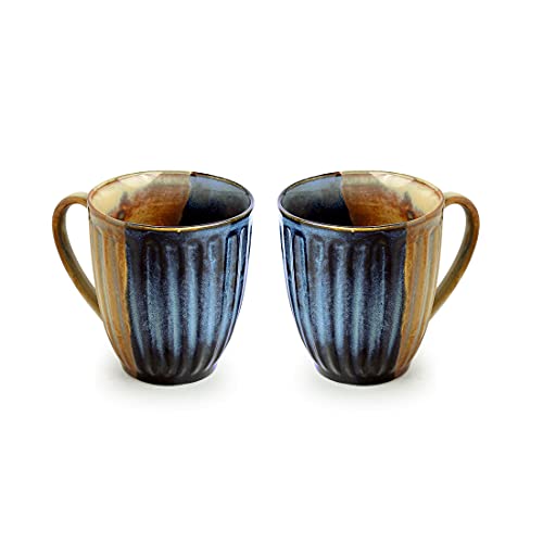 Image of ExclusiveLane 'Sea Meets Land' Handcrafted Ceramic Coffee Mug Set of 2 (300 ML, Microwave Safe & Dishwasher Safe) - Ceramic Coffee Mugs For Tea Mugs Set Ceramic Mugs Milk Mug Pottery Mugs