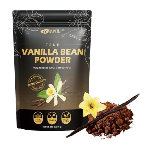 Image of ORGFUN Vanilla Bean Powder 3.53 Oz, Native Ground Madagascar Vanilla Powder Pure Natural No Fillers or Additives Great for Baking, Desserts, Coffee Vegan Gluten Free 100G