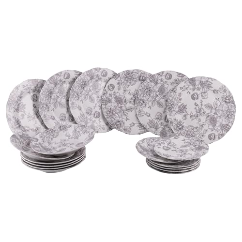 Vajilla de 18 piezas de porcelana, 6 plazas, decoración floral, Madame Grey