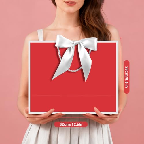 Image of JMANNI Gift Bags with Handles, 13 inch Medium Gift Bag for Presents, 1 Pcs Bags with 2 Tissue Paper and 1 Cards for Baby Shower Wedding Bridal Shower Mother's Day Birthday Party (red-white