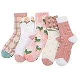 scenicamp 5 Pairs Floral Socks for Women Lace Ruffles Ankle Casual Flower Frilly Fancy Cute Cotton Socks for Sports and Daily Wear Pink