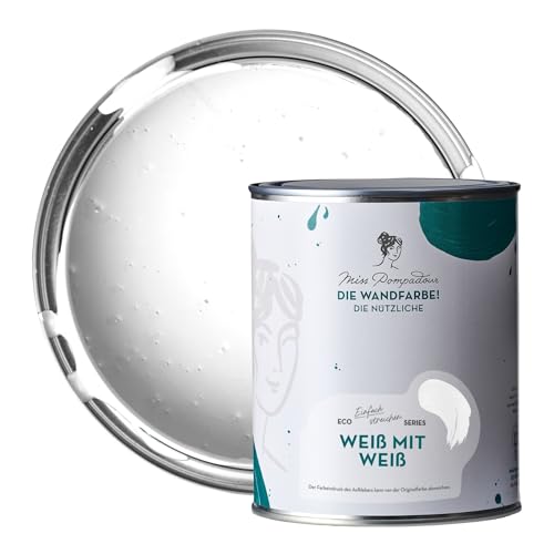 MissPompadour abwaschbare Wandfarbe Weiß mit Weiß 1L - hohe Deckkraft & Ergiebigkeit - matte, scheuerbeständige Innenfarbe - geruchsarm, wasserbasiert, atmungsaktiv - Die Nützliche