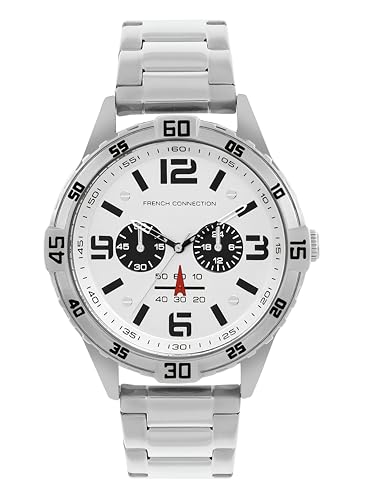Image of French Connection Comet Multifunction Silver Round Dial Stainless Steel Strap | Casual | Premium | See Through Feature | Brush Feature Wrist Watch for Men - FCC04SM