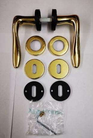 MANIGLIA PER PORTA INES 1055 IN MARITECH ORO LUCIDO, FORO PATENT, COMPLETA PER UNA PORTA DENTRO+FUORI, ROSETTA mm45
