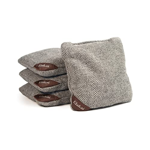 Elakai Cornhole Bags All Weather Single Sided Herringbone Regulation Size and Weight Set of 4 Dove Grey 6 in x 6 in