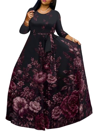 Image of PinkPatty Women's Plus Size V Neck 3 /4 Sleeve Wrap Maxi Dress with Belt | Boho wrap maxi dress with tie belt for vacations, weddings, church, parties, dinners, travel, and everyday wear