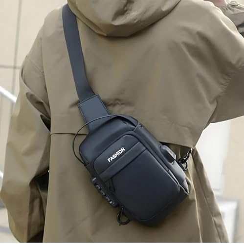 Image of Waterproof Polyester Slim Unisex Crossbody Sling Bag Chest Backpack Men's Shoulder Bag, Leisure Travel Handbag, Hard Shell Anti-Theft Chest Bag