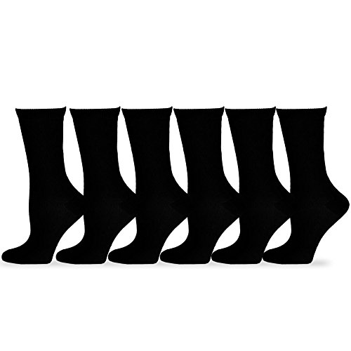 TeeHee Women's Ladies Value 6-Pack Crew Socks (Black)