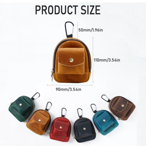 Leather Mini Backpack Keychain Medieval Pouch Keychain, Coin Organizer, Change Holder, Leather Zipper Pouch SiegYma 1Pcs for Men & Women (Brown)2
