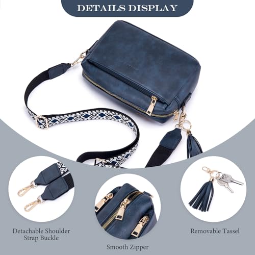 Image of Roulens Triple Zip Small Crossbody Bag for women,Wide Strap Cell Phone Purse Shoulder Handbag Wallet with Credit Card Slots | Triple Zip