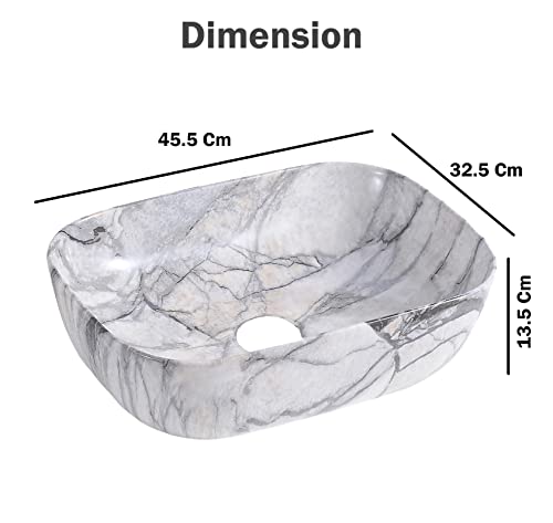 Image of Store2508 Ceramic Wash Basin Marble Design for Bathroom 18x13x5.5 Inches (2048)