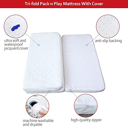 Mini Crib Sheets With Mini Crib Mattress 38X26X2 Inch, Pack And Play Mattress Topper Trifold Playard Playpen Foldable Mattress With Ultra Soft Jacquard Water Resistant Mattress Pad Cover #TOP7