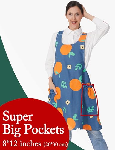 Image of Cozy Adjustable Cross Back Aprons for Women with Pockets Cotton Linen Cooking Kitchen Baking