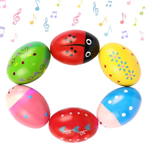 6 Pcs Wooden Egg Shakers Musical Maracas Percussion Instruments Musical Easter Eggs for Playing Music Educational Tools Easter Party Favors