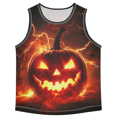 Boys Tank Top Shirts Halloween Pumpkin Lantern Sleeveless T-Shirts Crew Neck for Kids Clothing Children