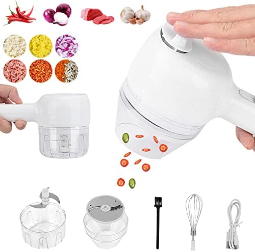 Handheld Electric Vegetable Cutter Set, Multifunction Wireless Food Processor, Rechargeable Portable Food Slicer and Chopper for Garlic Pepper Chili Onion Cucumber Celery Ginger Meat with Brush