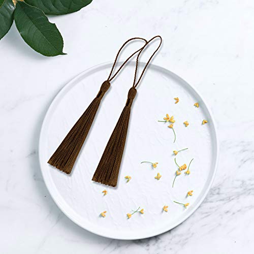 Image of VAPKER 100 Dark Chocolate Tassels 13cm /5-Inch Silky Handmade Soft Tassels with 2-Inch Cord Loop for DIY Projects, Bookmarks, Jewelry Making