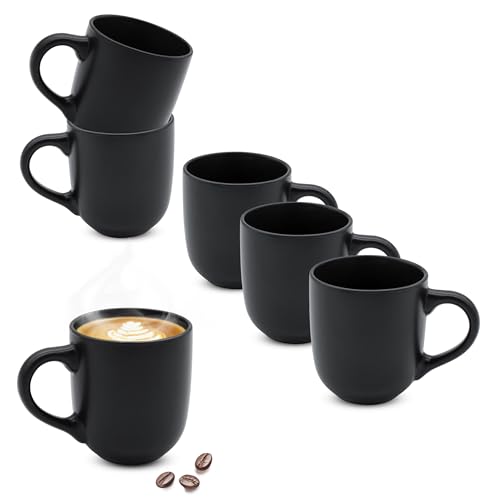 Steinzeug Kaffeetasse 300 ml schwarz matt - 6er Set - Kaffeebecher mit...
