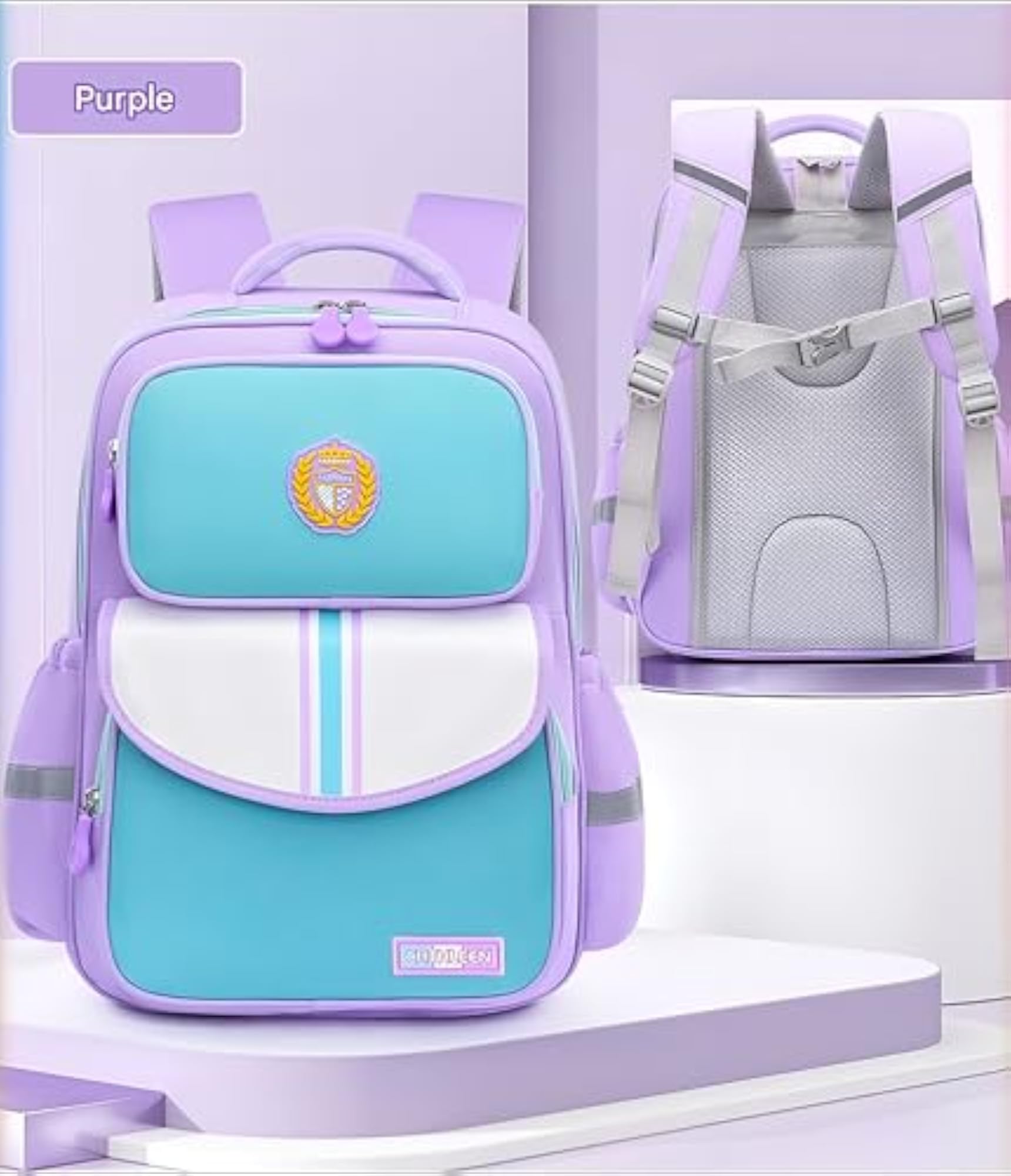 Girls Ergonomic School Backpack, Purple and Teal, Water-Repellent