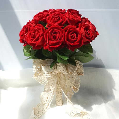Ramo de boda artificial de tela para un recuerdo inolvidable rosa rojo 3