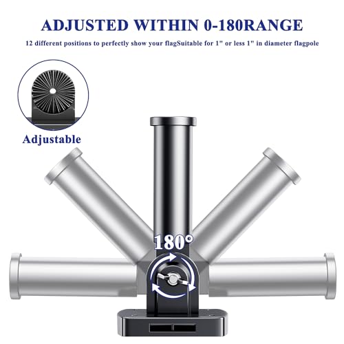 Flag Pole Holder for Outside House, hogardeck Adjustable Flagpole Bracket, Multi-Position Mounting Bracket with Hardwares, Premium Aluminum Alloy Strong and Rust Free Flagpole Holder (Black) - Thumbnail 2