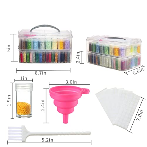 Image of Douorgan 2-Tier Diamond Painting Storage Containers Portable Bead Organizer and Storage Box Stackable Arts & Crafts Organizers for Nail Charms Seed, 80 Rectangular+44 Round, Funnel, Stickers