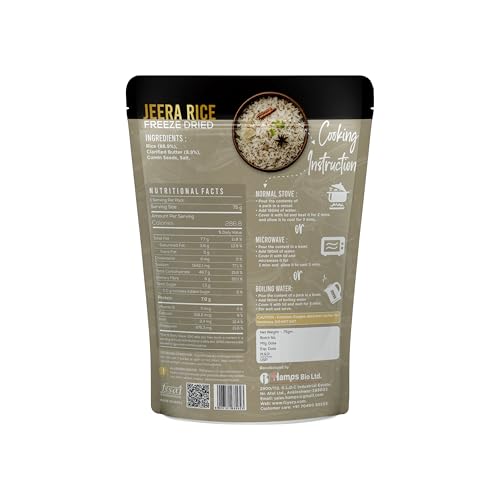 Image of FzyEzy Freeze-Dried Jeera Rice | Ready-to-Eat Instant Meal | Authentic Indian Cumin Rice | No Preservatives | Travel-Friendly Pack (75g)