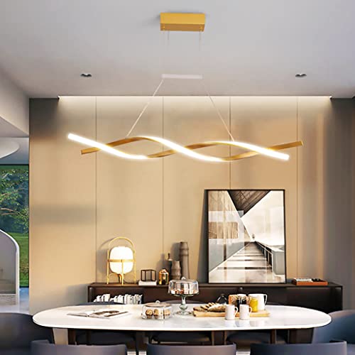 JMrider Hanging Lamp Modern LED Dining Table Pendant Light Dimmable with Remote Control Living Room Ceiling Light Wave Design Decoration Height Adjustable Chandelier Bedroom Kitchen Office,Gold/100cm