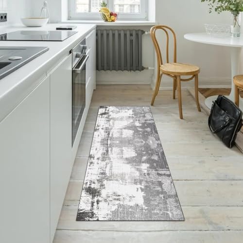 Alfombra de pasillo gris 40x350 cm lavable y abstracta para decoración del hogar 5