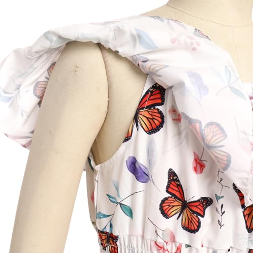 Floral Butterfly Off Shoulder Girl Dress Ruffle Smocked Waist Back to School Outfits Teen Birthday Maxi Swing Sundress4