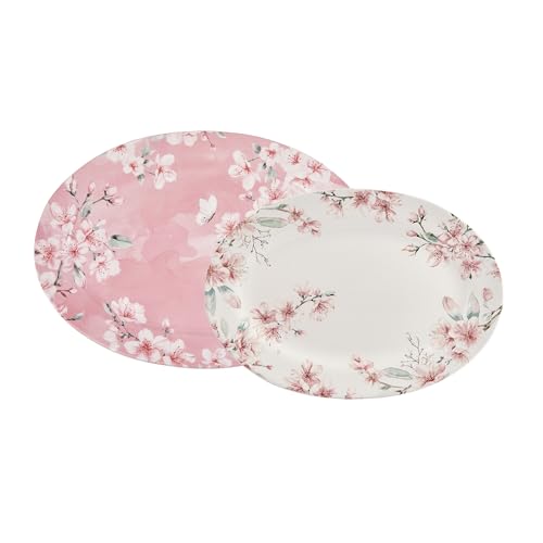 Bico Spring Sakura 16" & 14" Ceramic Oval Platters Set (2)