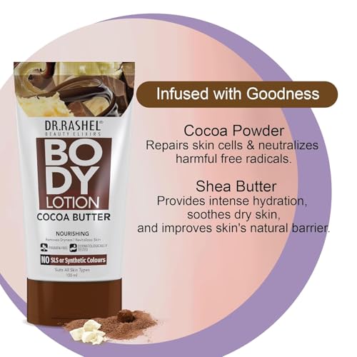 Image of Dr.Rashel Cocoa Butter Body Lotion | Deep Moisturizing & Nourishing Formula | With Cocoa Powder & Shea Butter | Improves Elasticity & Softens Skin | Lightweight & Unisex |Pack of 3 (100 ml Each)