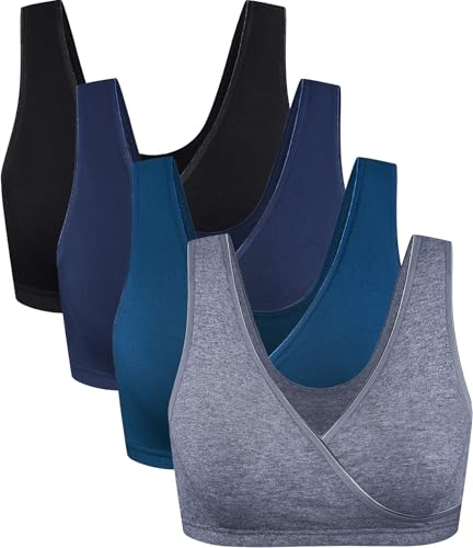 Image of CAKYE 4 Pack Nursing Sleep Bras for Maternity and Breastfeeding Comfort Cotton Bralette (Large)
