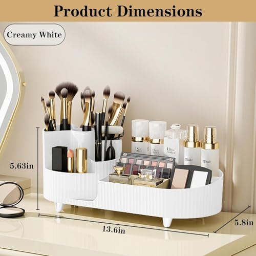 Image of Oslen 360 Rotating Makeup Brush Holder Organizer with Drawers | Premium Large Makeup Organizer for Vanity, Bathroom & Desktop | Skincare, Cosmetics & Accessories Storage Box (White)