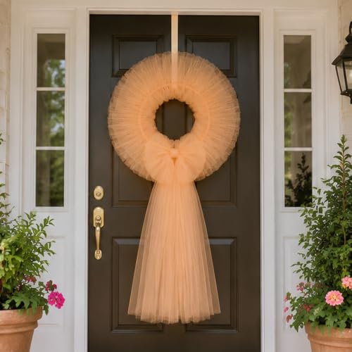 Image of Nude Tulle Fabric Ribbon 6 Inch by 25 Yards Rolls Fabric Spool Tulle for Gift Wrapping Wedding Decorations Craft Supplies DIY Tutu Skirt Baby Shower Birthday Party