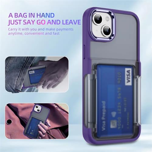 Image of KARWAN Shockproof Translucent Cardholder Back Case Cover Compatible with iPhone 13 Hybrid with Strong Minimalist Design (Purple)