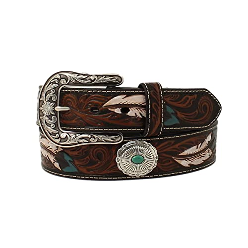 ARIAT Women's Belt Feather Floral Embossed Oval Concho