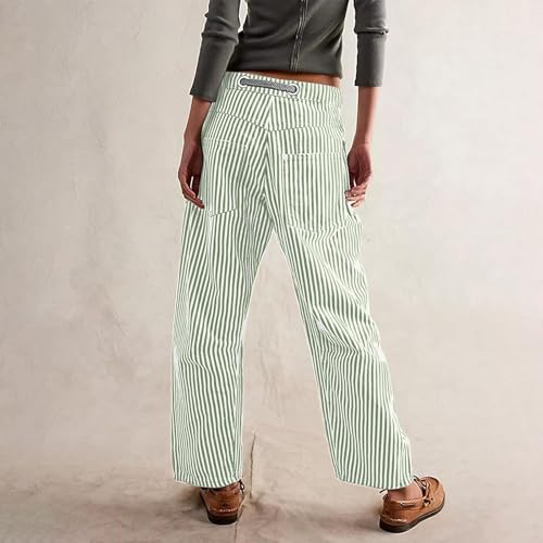 Womens Barrel Striped Jeans Tie Front Baggy Casual Denim Pants Trendy Wide Leg Boyfriend Jean Trouser4