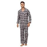 Picture of Vulcanodon Men's 100% Cotton Flannel Pajama Sets, Soft Plaid PJS Long Sleeve Sleepwear 2 Piece Button Down Lounge Set(A-Purple Green Plaid,S)