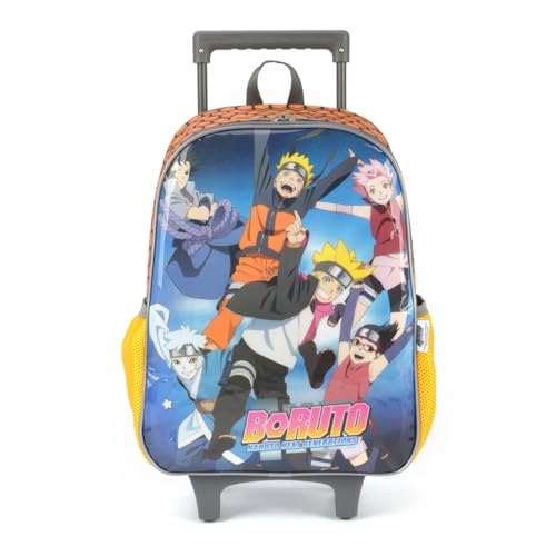 Mochila De Rodinhas Escolar Boruto E Lancheira Laranja Luxcel