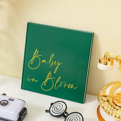 Image of Calculs Baby in Bloom Baby Shower Guest Book, Green | 8.5-inch square hardcover keepsake book, 32 blank sheets for messages and instant photos, pen included