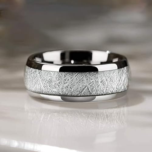 Bague mariage tungstène homme argent 8mm avec incrustation météorite 61.5 - 2