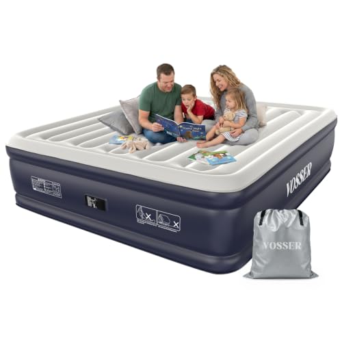 Image of VOSSER King Size Air Mattress with Built in Pump Raised,18''Height King Air Mattress,Blow Up Mattress in 3 Mins,Self Inflatable Mattress for Home,Floor&Travel,Portable Air Bed for Adults